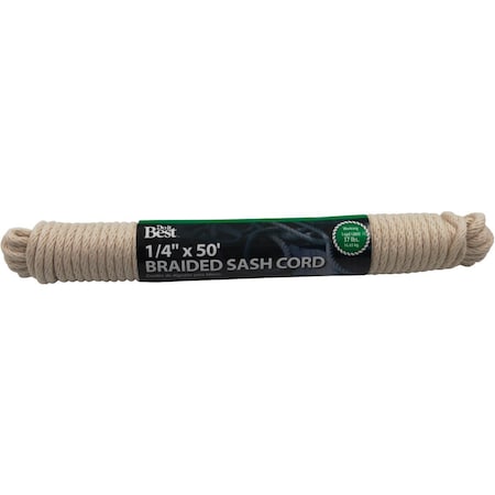 All-Source 1/4 In. x 50 Ft. White Solid Braided Cotton Sash Cord 218892